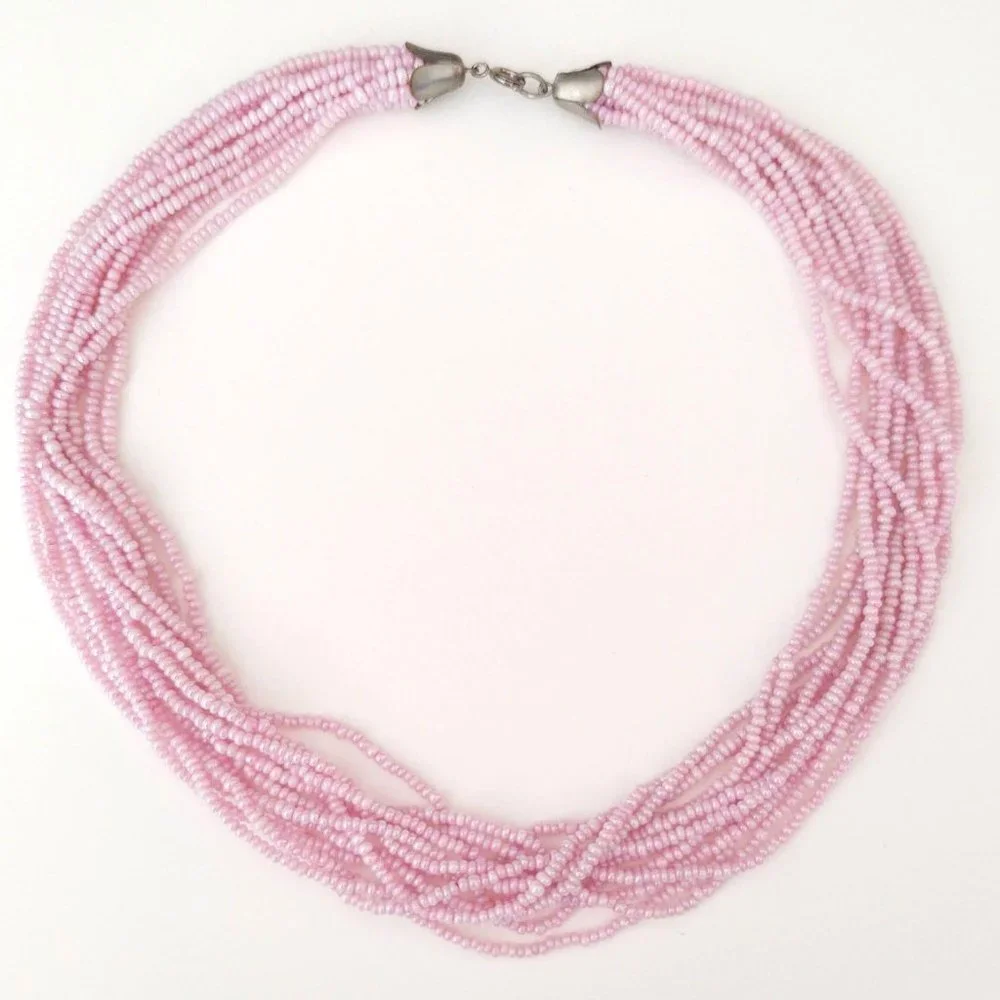Ballet pink multi strand seed bead necklace